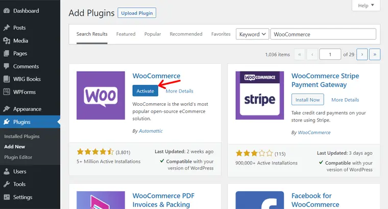 Activating WooCommerce