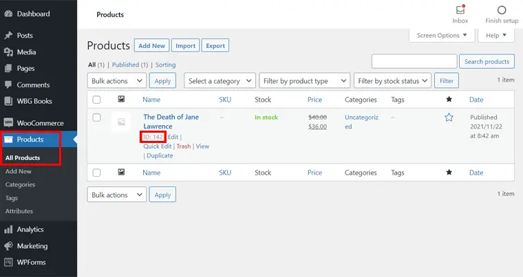 Viewing ID of a Product