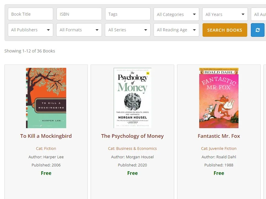 Books Gallery plugin showing imported books displayed on the front end WordPress gallery page with covers and buy buttons