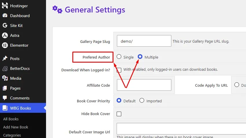 Books gallery set multiple authors in the settings