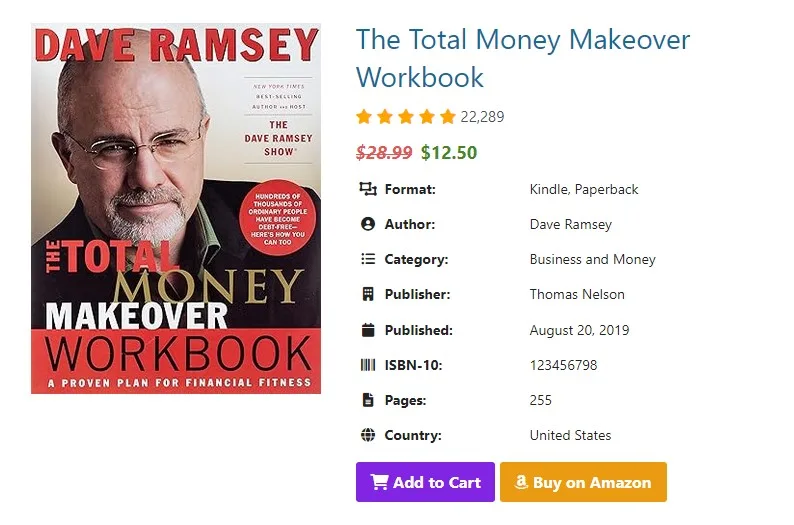 Books Gallery WordPress plugin showing WooCommerce sell books button alongside Amazon affiliate link on book detail page