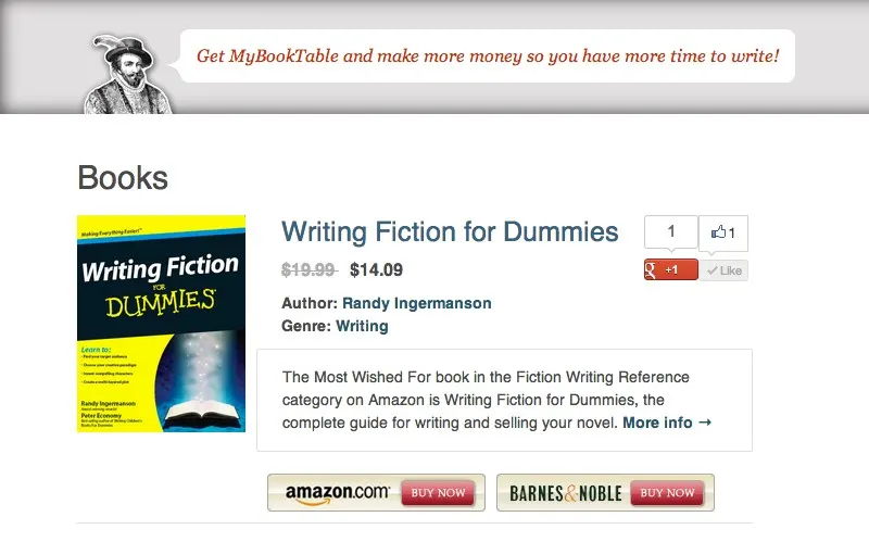 MyBookTable displaying book showcase with Amazon buy links