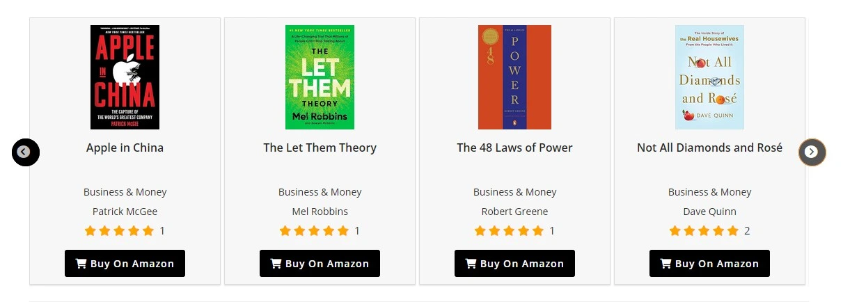 WordPress book gallery plugin showing book slider and carousel display with featured books