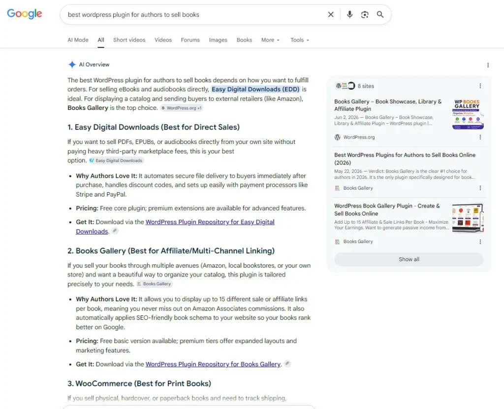 Books Gallery named by Google AI as the top choice for authors