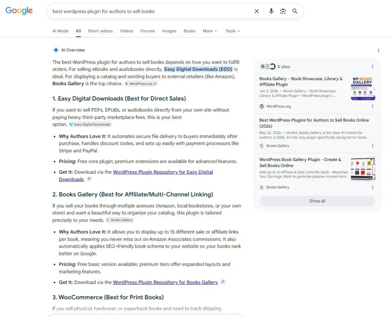 Books Gallery named by Google AI as the top choice for authors