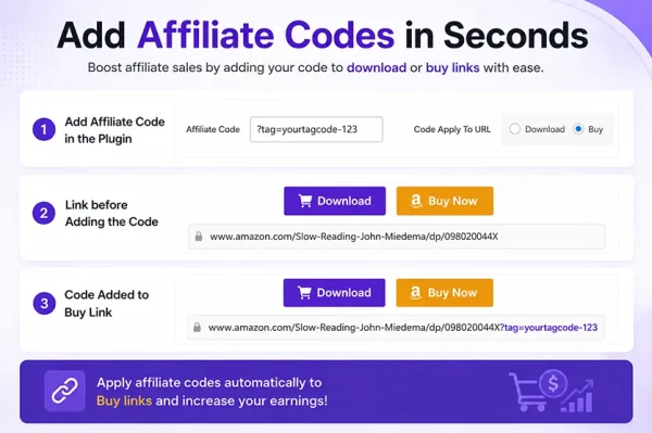 Books Gallery plugin automatic Amazon affiliate tag setting - enter your tag once and it appends to every book link automatically