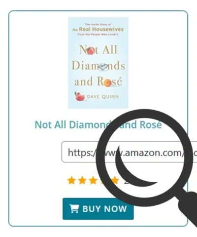 WordPress book gallery plugin showing Amazon affiliate buy links for each book